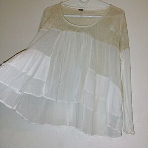 Free People Cream Crochet Yoke Ruffle Tunic